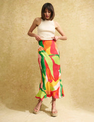 Abstract Leaf Print Mila Midi Skirt