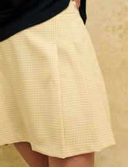Yellow Check Pleated Mini Skirt