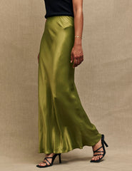 Petite Olive Green Mila Satin Maxi Skirt