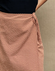Brown Gingham Check Wrap Mini Skirt