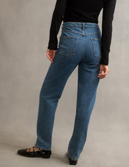 Mid Wash Blue High Rise Straight Leg Denim Jeans