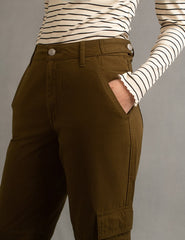 Khaki Green Cargo Utility Straight Leg Twill Trousers