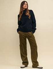 Khaki Green Cargo Utility Straight Leg Twill Trousers