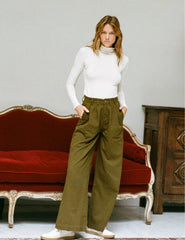 Khaki Green Relaxed Tailored Twill Trousers