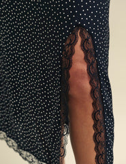 Black Spot Print Side Slit Janie Midi Skirt