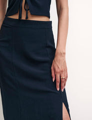 Black Side Slit Tara Midi Skirt