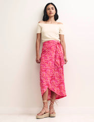 Pink Watercolour Wrap Midi Skirt