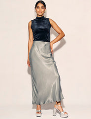Silver Mila Satin Maxi Slip Skirt