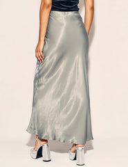 Silver Mila Satin Maxi Slip Skirt