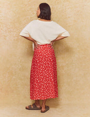Red Ditsy Floral Sadie Midi Skirt