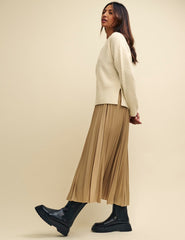 Beige Pleated Midaxi Skirt