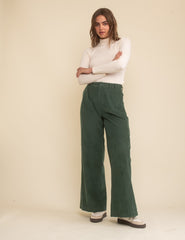 Green Cord Double Pleat Front Wide Leg Trousers