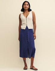 Navy Spot Print Sadie Midi Skirt