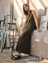 Khaki Green Linen-blend Mila Midaxi Skirt