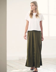 Petite Khaki Linen-blend Mila Midi Skirt