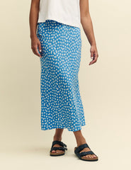 Blue Daisy Print Mila Midi Skirt
