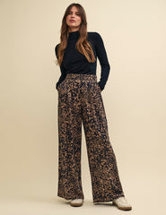 Brown Watercolour Print Full Length Wide Leg Zeena Trousers