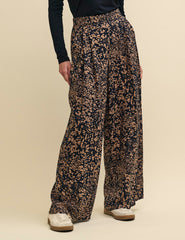 Brown Watercolour Print Full Length Wide Leg Zeena Trousers