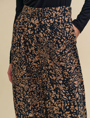 Brown Watercolour Print Full Length Wide Leg Zeena Trousers