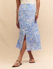 Blue Printed Button Down Sadie Midi Skirt
