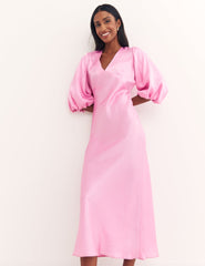 Ciara V Neck Satin Midi Dress