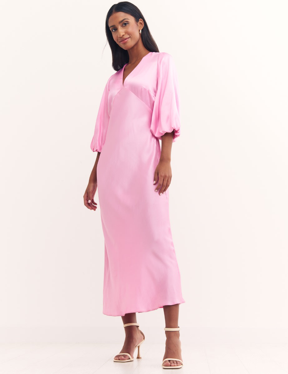 Ciara V Neck Satin Midi Dress
