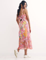 Pink Big Floral Margot Midi Dress
