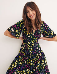 Black Fruit Print Clementine Smock Wrap Dress