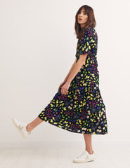 Black Fruit Print Clementine Smock Wrap Dress