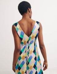 Multi Diamond Print Satin Helena Midi Dress