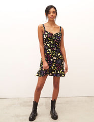 Black Fruit Print Lucia Mini Dress