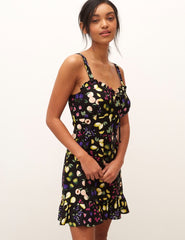 Black Fruit Print Lucia Mini Dress