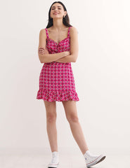 Pink Ditsy Floral Check Strappy Zoe Mini Dress