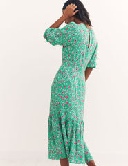 Green Ditsy Floral Print Selena Midi Dress