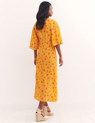 Orange Big Floral Eva Midi Dress