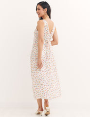 Cream Pink Big Floral Helena Midi Dress