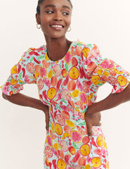 Multi Fruit Print Luna Midi Dress