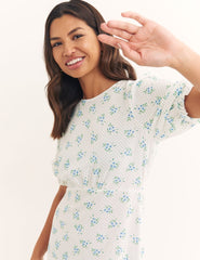 White Ditsy Floral Short Sleeve Selena Midi Dress