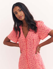 Red Ditsy Floral Leana Midi Dress