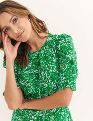 Green Animal Print Short Sleeve Nicola Mini Dress