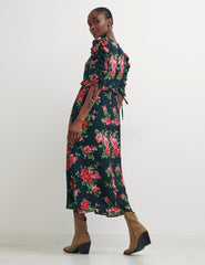 Green Big Floral Ellis Midi Dress