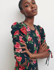 Green Big Floral Ellis Midi Dress