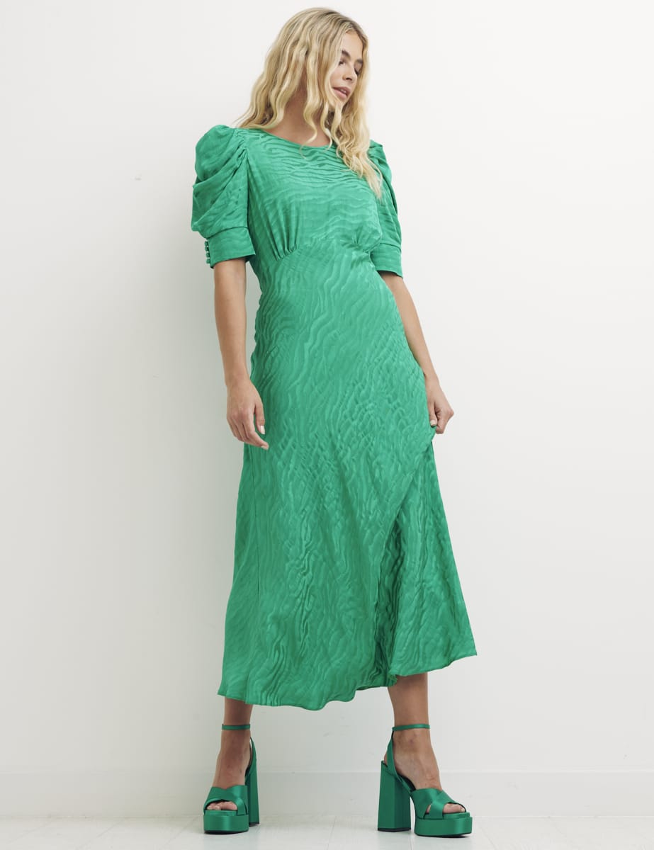 Green Animal Jacquard Moira Midi Dress