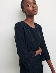 Black Spot Jaquard Fleur Mini Dress