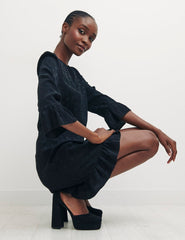 Black Spot Jaquard Fleur Mini Dress