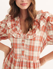 Orange & Cream Nikita Check Midi Dress