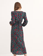 Black Conversation Print Rosie Midi Dress