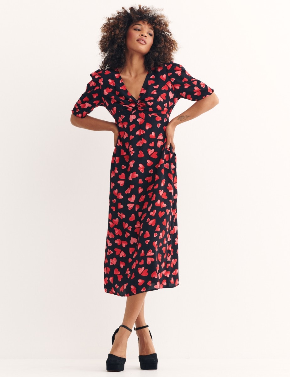 Black Meredith Heart Katty Midi Dress