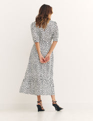 White Smudge Spot Print Selena Midi Dress