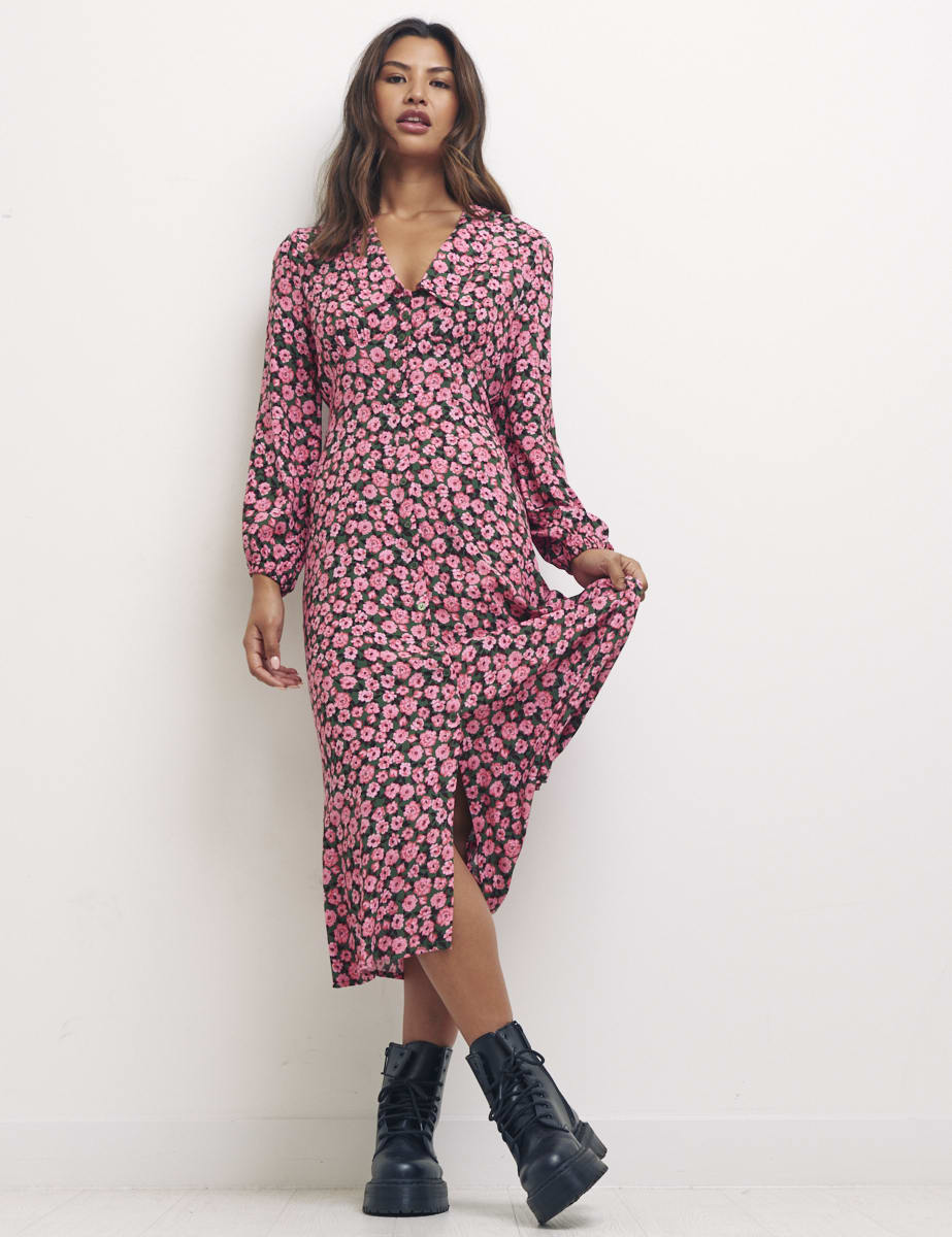 Pink Heather Mini Rose L/S Daisy Midi Dress